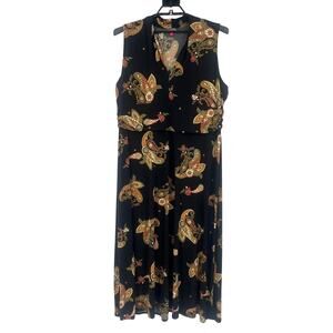Vince Camuto Maxi Paisley Dress Sz 3X Black Boho Resortwear Fall Office Modest